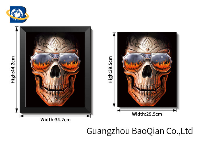 3d lenticular decorative wall 3d picture with black frame , 3d flipped image with skull