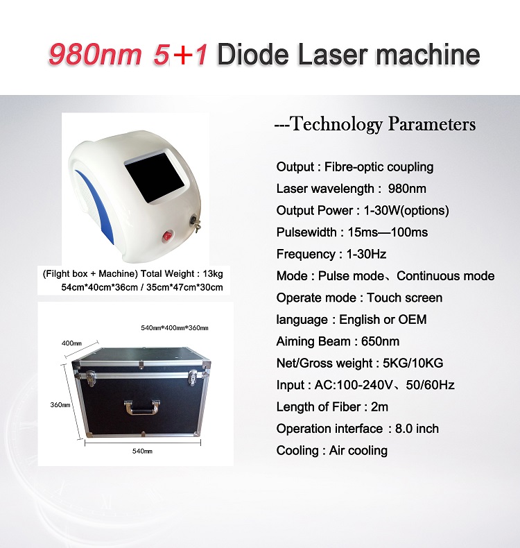 5 in 1 980nm Diode Laser Vascular Removal/Physical Therapy Device with Cold Hammer