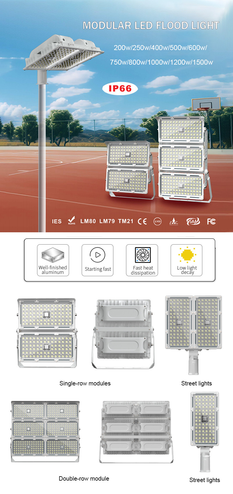 Ip66 Smd Typ AC LED Street Light 500W Aluminum Module Lamp For Road