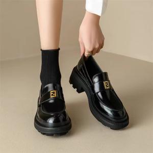 Quality Fashion Black Flat Loafer Shoes With Heels Height 4CM wholesale