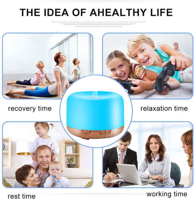 500ML Ultrasonic Mist Humidifiers 7 Color LED Lights Wood Grain Aromatherapy Diffuser