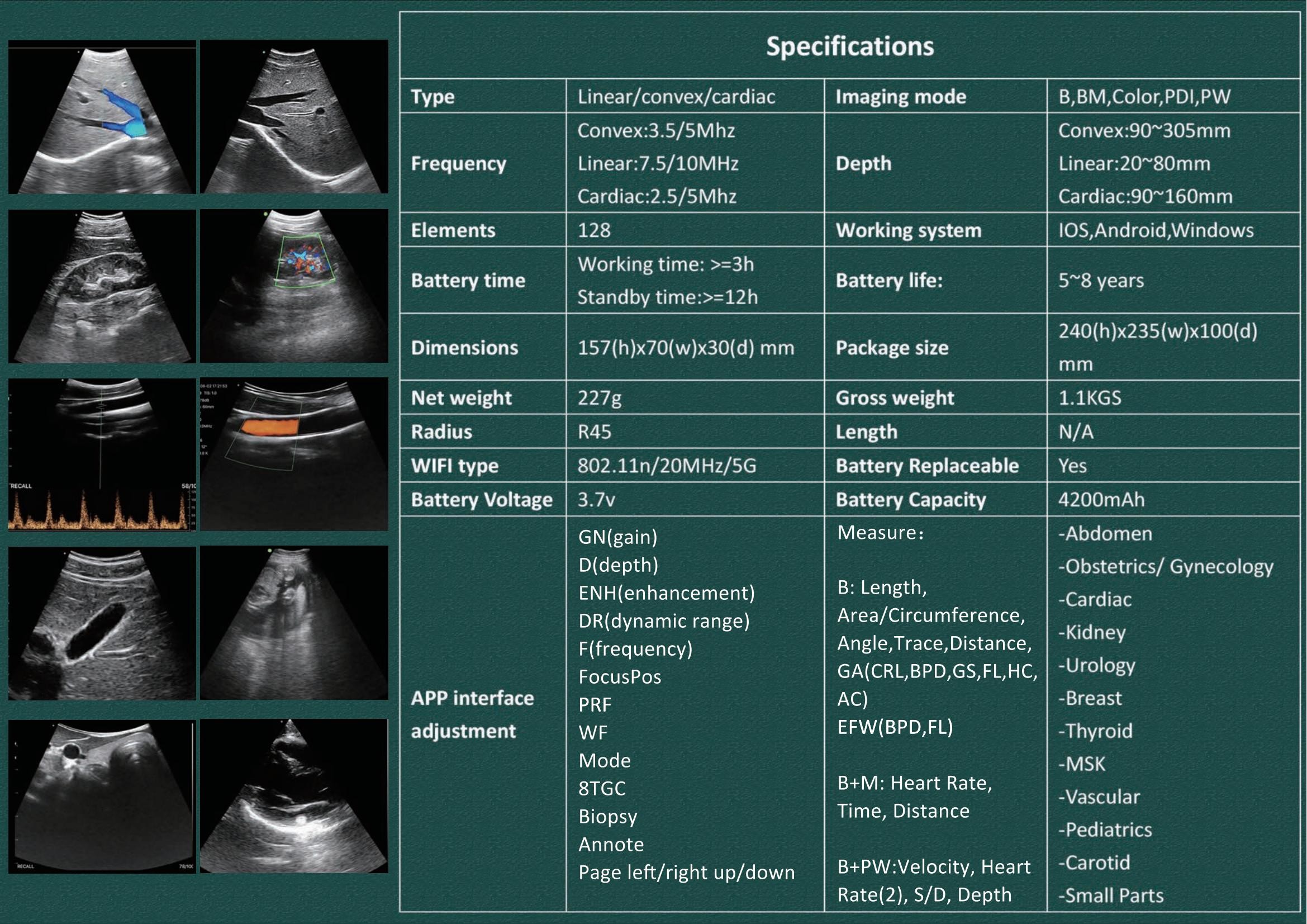 128 Elements Medical Hospital Equipments Color Doppler Portable Wireless Ultrasound Machine 3 In 1