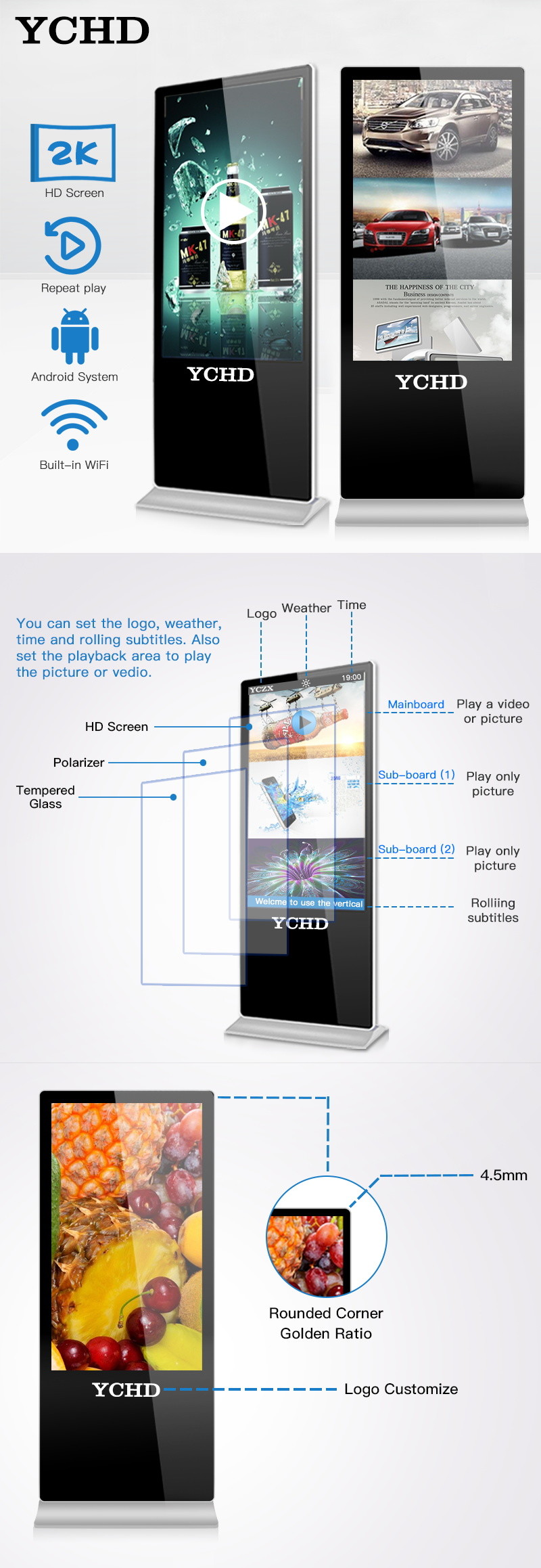 Standing Interactive Digital Signage LCD Display 2K HD For Advertising