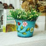 Round Metal Flower Pot Decoration Indoor / Outdoor Garden Metal Ornaments
