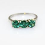 Sterling Silver Created Green Cubic Zircon Three Stone Ring (JY034)
