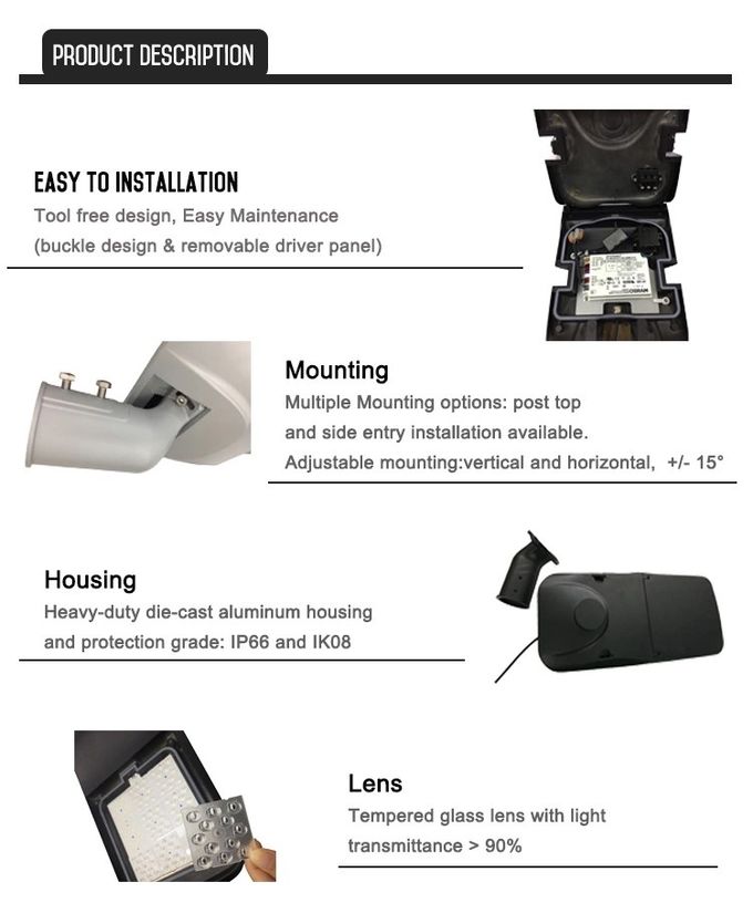 IP66 High Power LED Street Light For Outdoor Pathway Bulit In Power Off Protecter