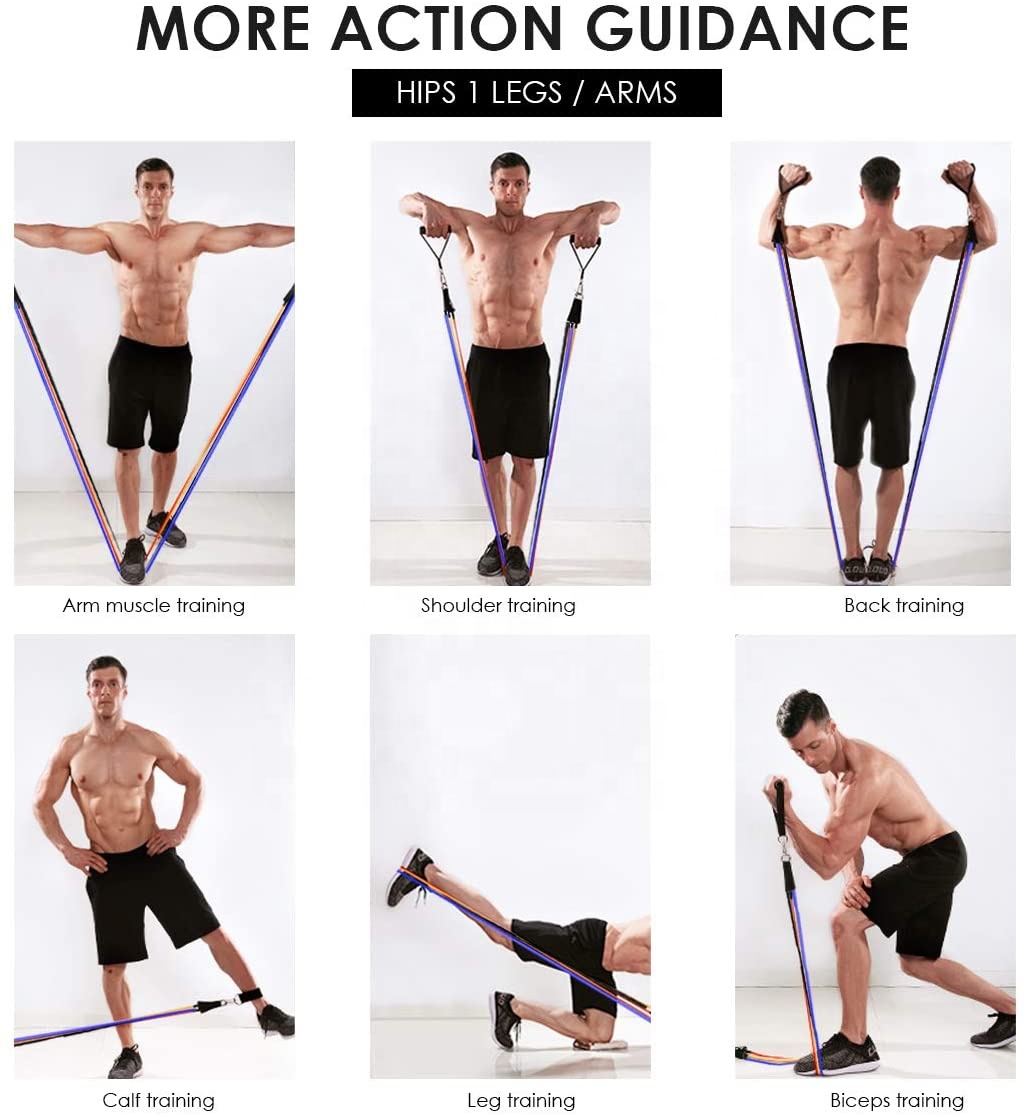 customized 1.2m 11pcs Resistance Bands Set With Foam Handles