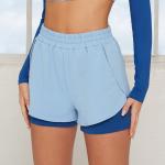 Double-layer double color sports shorts sanded tight leggings fitness yoga pants