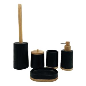 Quality Black Wood Print Polyresin Bathroom Accessory Set With Stripe Pattern wholesale