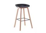 Hollowed Backrest Black Tall Bar Stools 75cm Leather Bar Stools With Wooden Legs