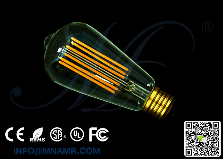 High Quality ST64 LED Edison Bulb 6W E26 E27 B22 AC110-240V 2200k 2700k 6000k CE RoHS FCC SAA UL Approved