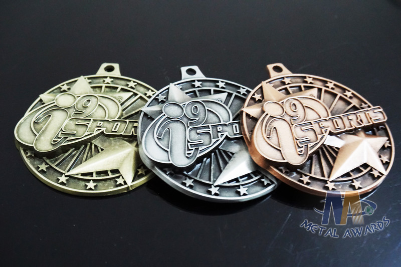 Two 3D Stars Custom Funny Football Engraved Sports Medals Souvenir Medallion Personalized OEM