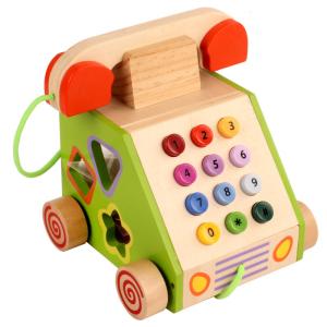 Quality Geometric Shape Wooden Landline Phone For Cognitive Development wholesale