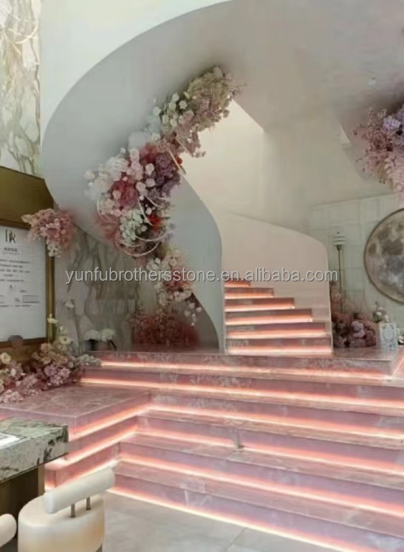 Natural Stone Backlit Pink Onyx Translucent Stone Slab for Modern Table and Batutub