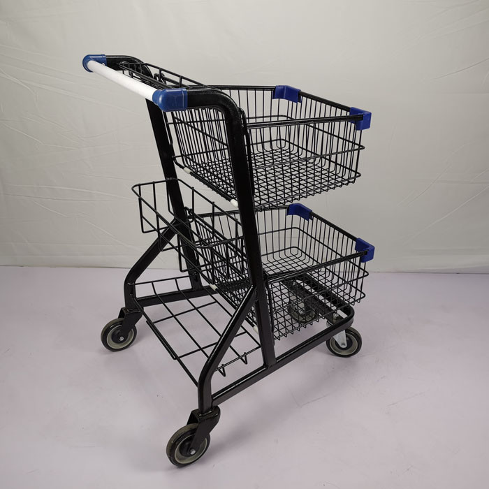 Electrophoresis 80L Metal Shopping Trolley Lightweight With 3 Baskets 4" PU Wheels