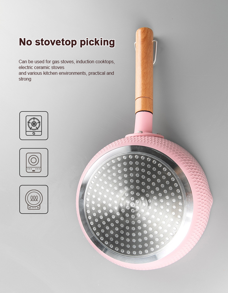 White Kitchen Cookware Aluminum Sauce Pan Non Stick With Wooden Handle