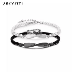 Quality 8.7in 7g Sterling Silver Jewelry Bracelets 3A CZ Black String Bracelet wholesale