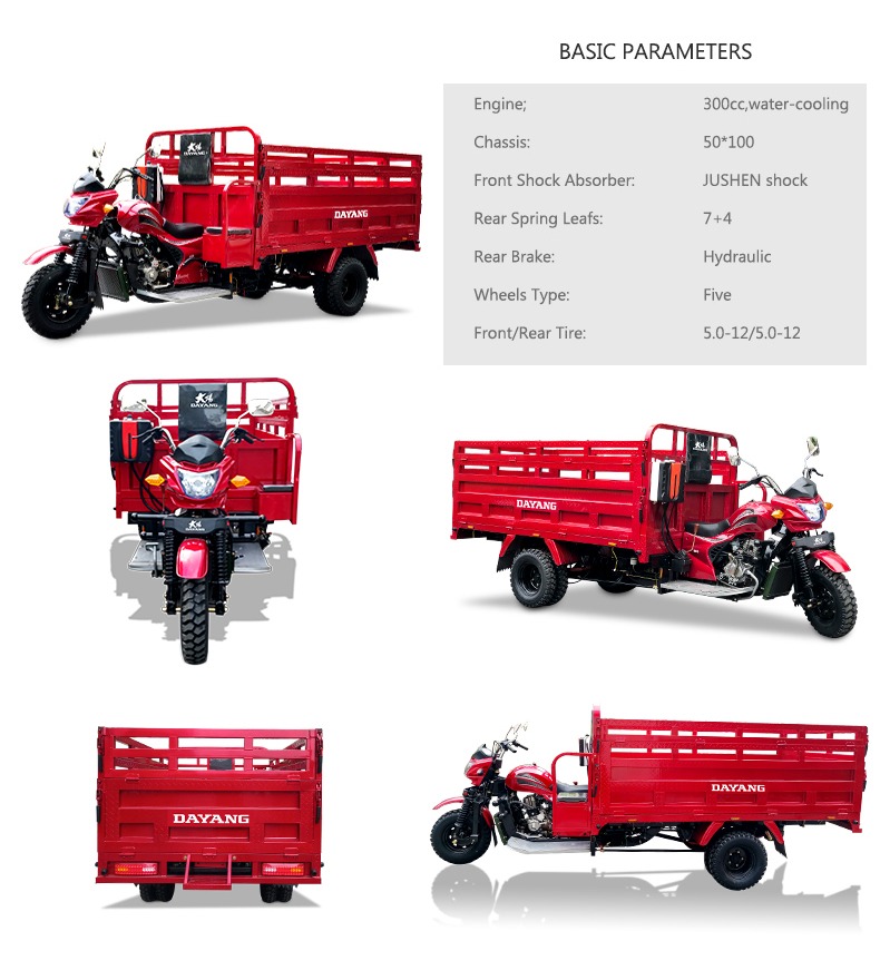 Motorized Super Galaxy 300cc Water Cooling Cargo Tricycle with Customized Body Box Frame