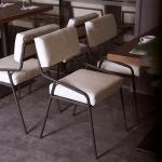 Nordic Industrial Upholstered Dining Chairs , White Leather Coffee Bar Chairs