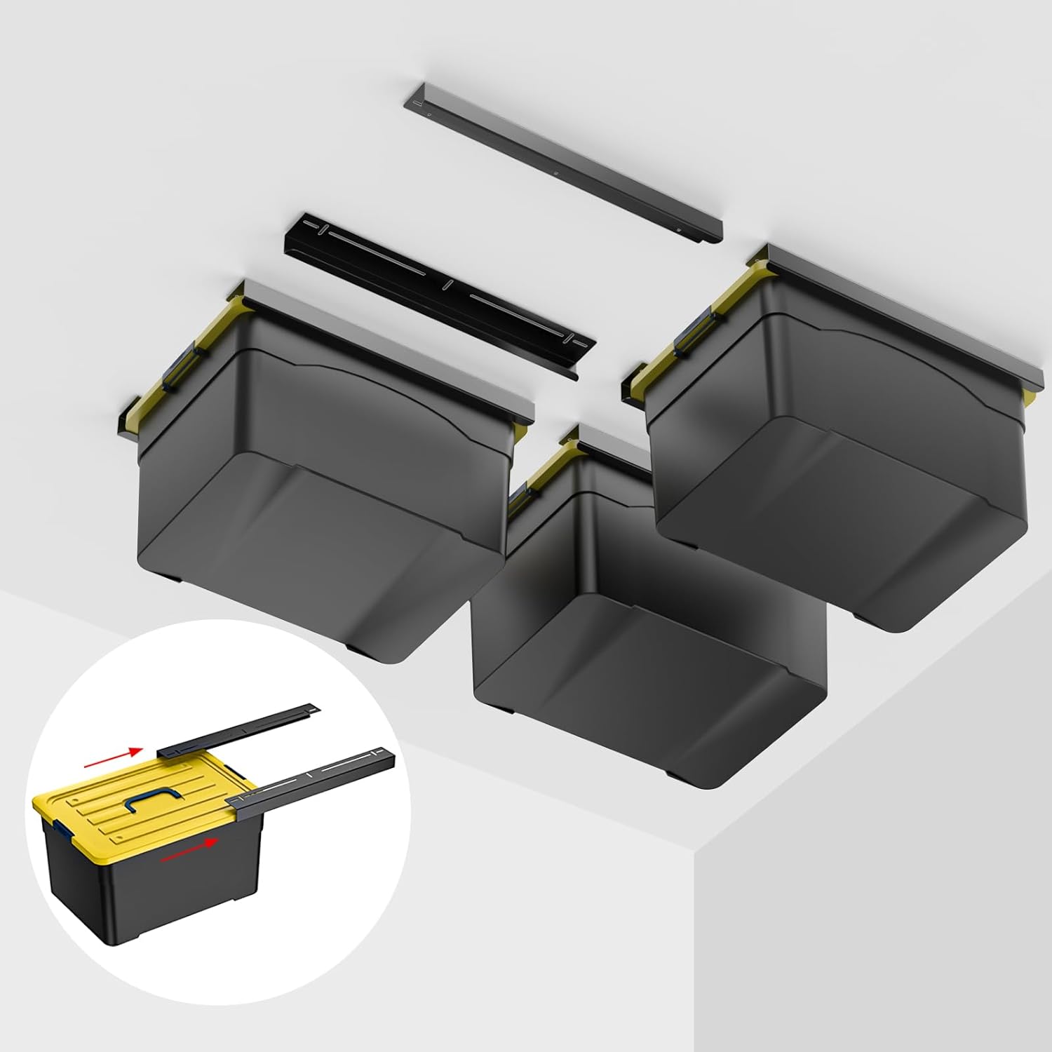 Overhead Garage Storage Racks for Utility Bins 26inch 1.8mm Heavy Duty Ceiling Mount