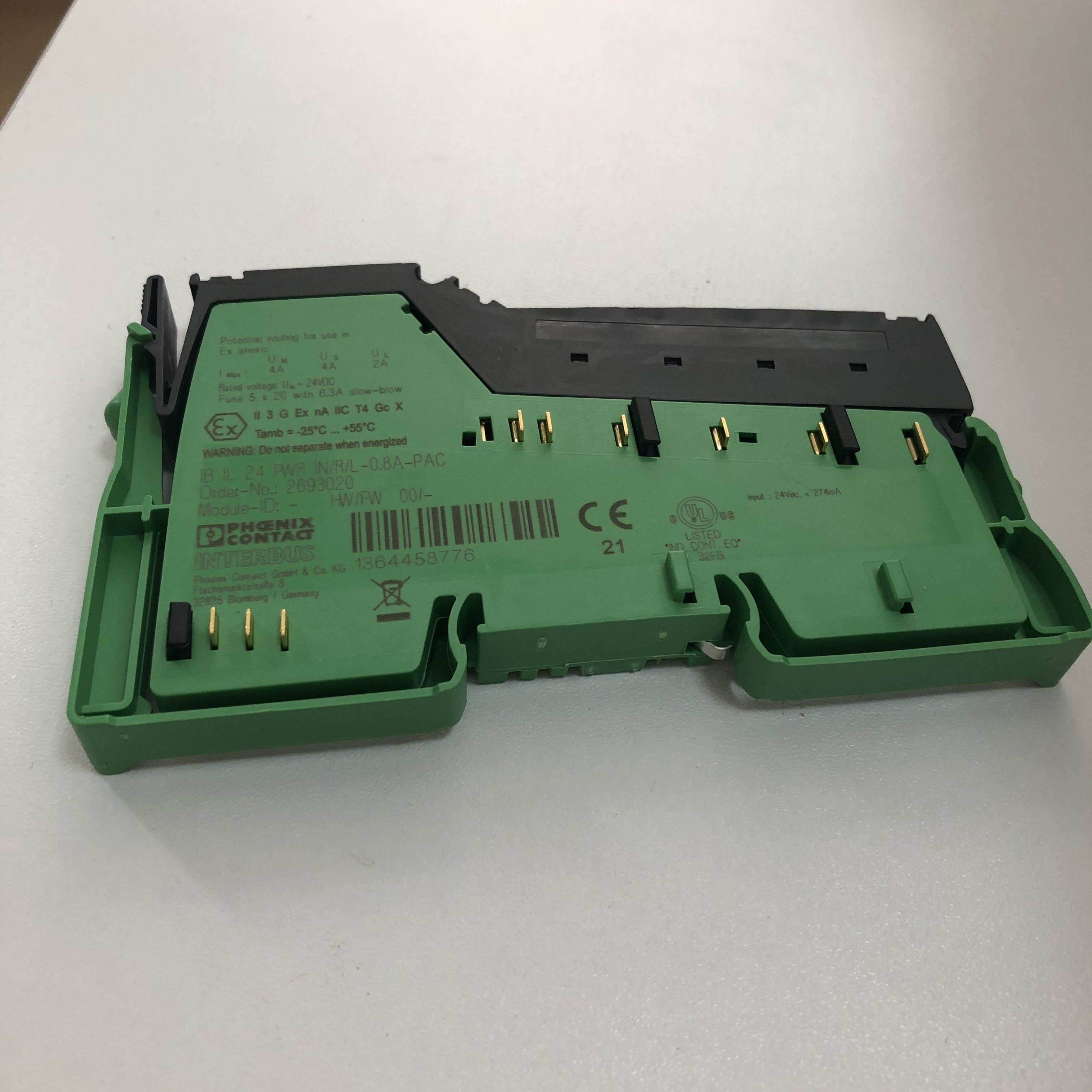 Phoenix IB IL 24 PWR IN/R/L-0.8A-PAC Inline Terminal Block 24 V DC Green Color