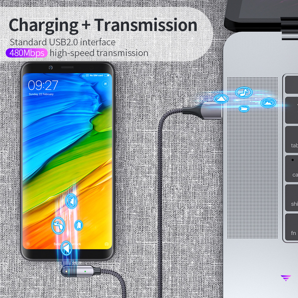 LED Indicator 1.2m 2.4A Magnetic Usb Charging Cable Nylon Braided