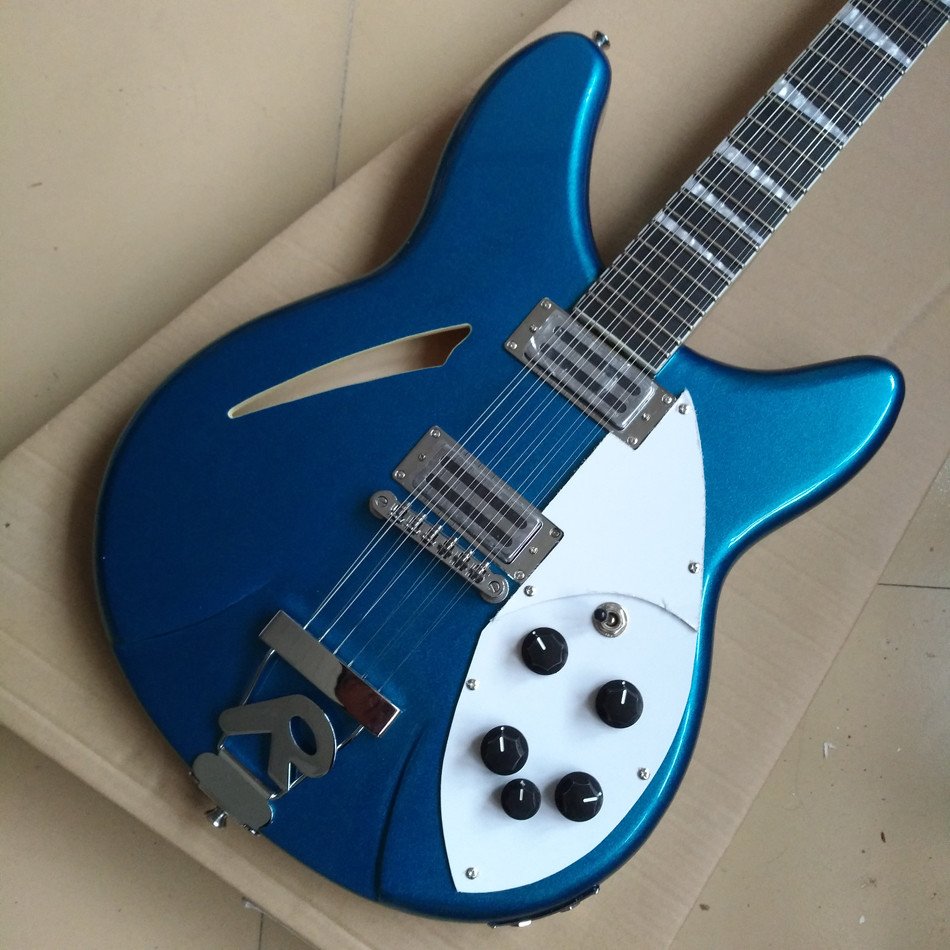 2018 Best Bass Top quality 12 strings Hollow body Electric Bass guitar in Metallic blue color, Chrome hardware
