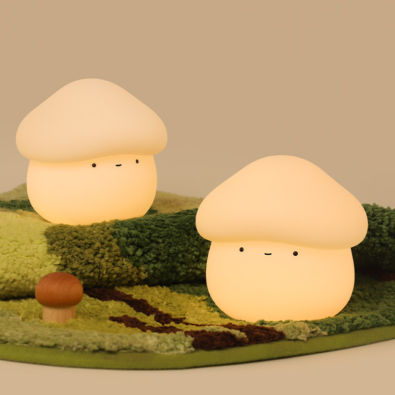 Mushroom Night Light For Kids Squishy Silicone Night Light 7 Soft ColorsTap Control Rechargeable Sleep Timer Beside Lamp