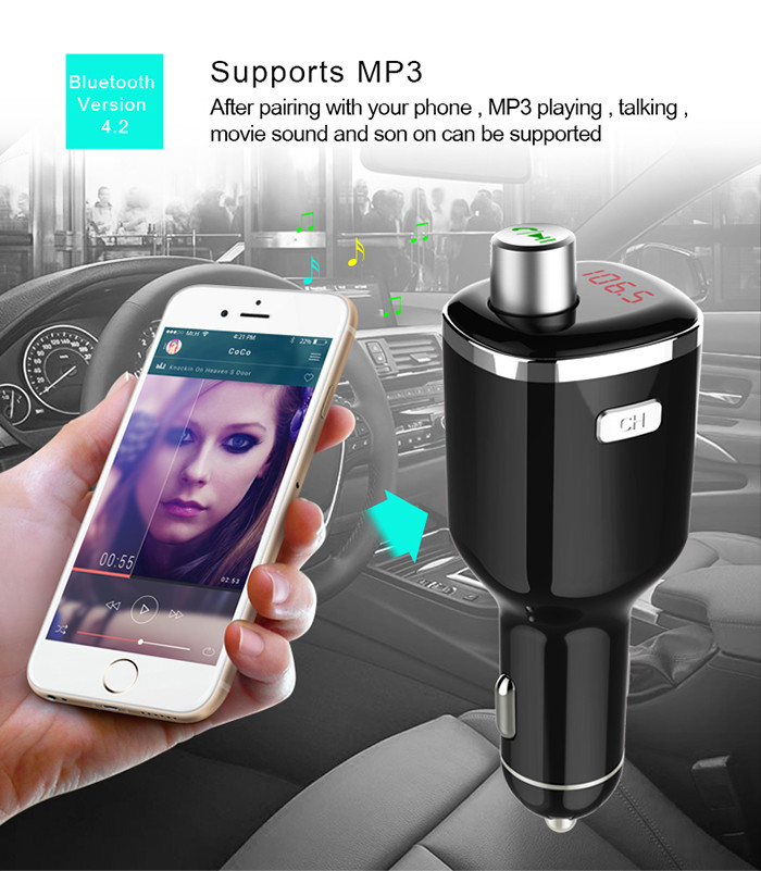 Car Bluetooth Adapter / Double USB Car Charger UDisk Stereo Music Play