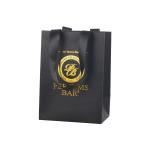 Gold Stamping Black Paper Bags Shopping Packaging With Ribbon Handle