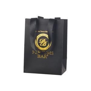 Quality Gold Stamping Black Paper Bags Shopping Packaging With Ribbon Handle wholesale