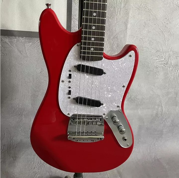 Custom Fender Mustang Style Electric Guitar in Red S-S Pickups Chrome Hardware