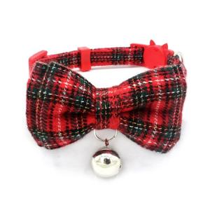 Quality Scottish Tartan Bowtie Cat Collar Safety Buckle With Bell Cotton Width Adjust 13-22cm wholesale