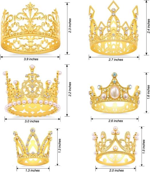 Cheap Gold Crown Cake Topper, 6 Pieces Happy Birthday Cake Toppers, Princess Crown Cake Decorations, Mini Crowns For Flower for sale