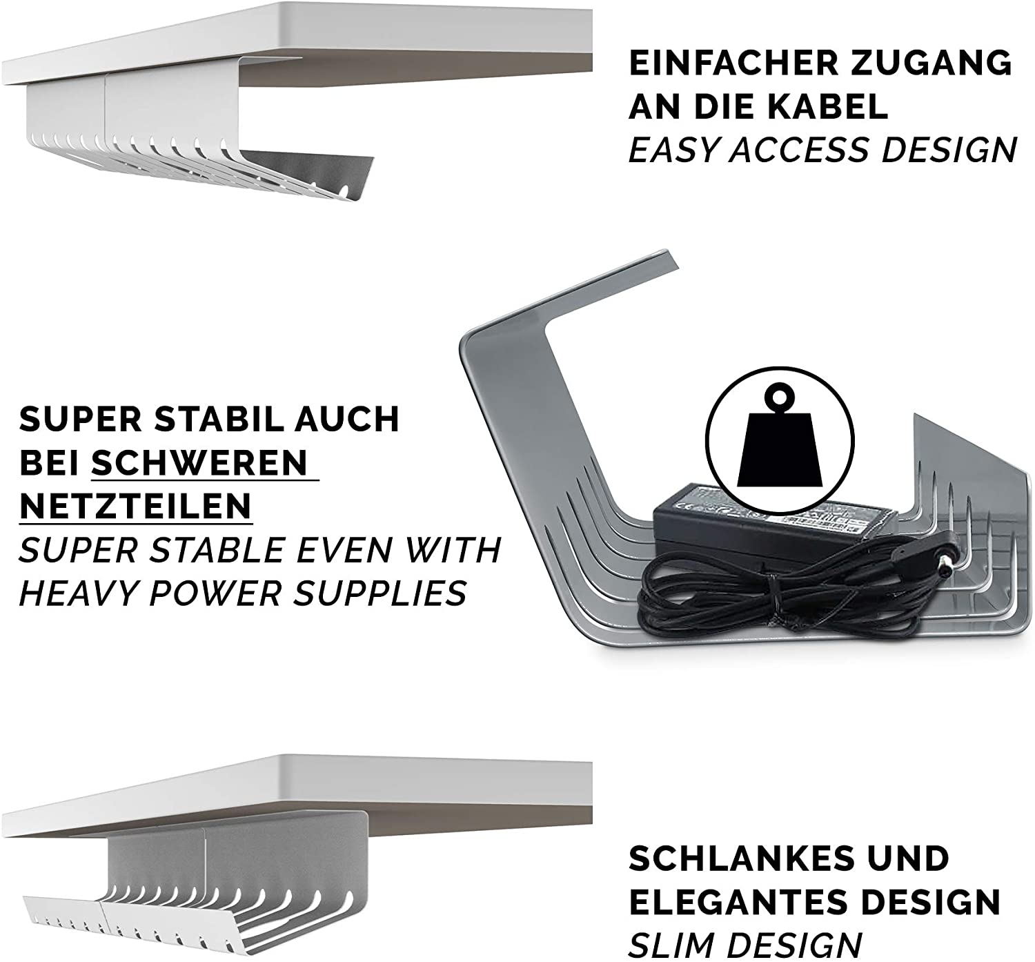 Organize Power Strip Wires Under Desk with Flexible Single Tier Cable Management Tray