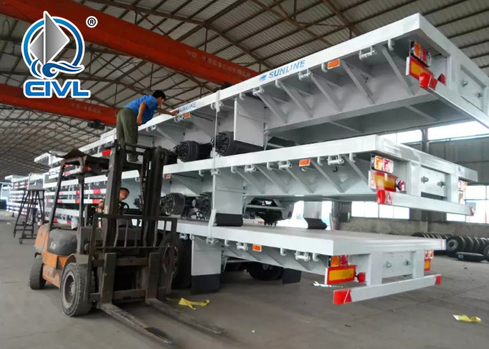 3 Axles Manual Semi Trailer Trucks Low Bed Transport Heavy Duty Machinery