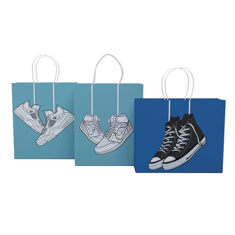 128gsm-350gsm Art Paper Shopping Bag Simple Strokes Printing Brown Paper Grocery Bags