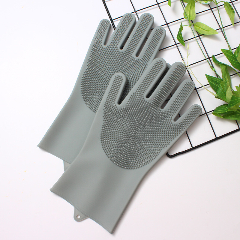 Magic Silicone Dish Washing Scrubber 2 In 1 Reusable Rubber Gloves Heat Resistant Kitchen Tool For Household Pet Brush