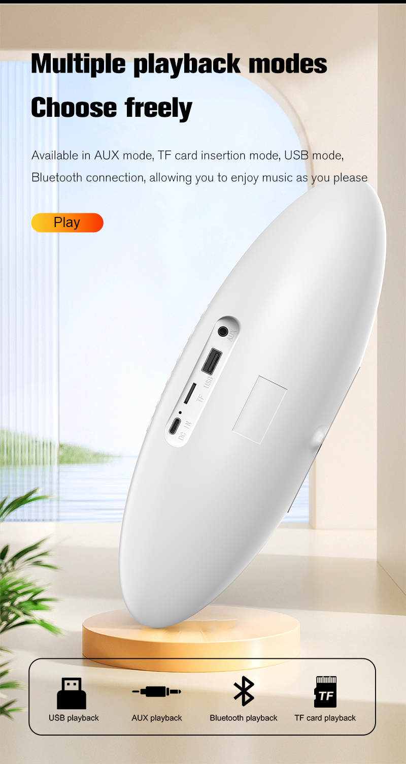 Wireless Clock Speaker With Screen Display Colorful Light And Sound In Plastic Cabinet