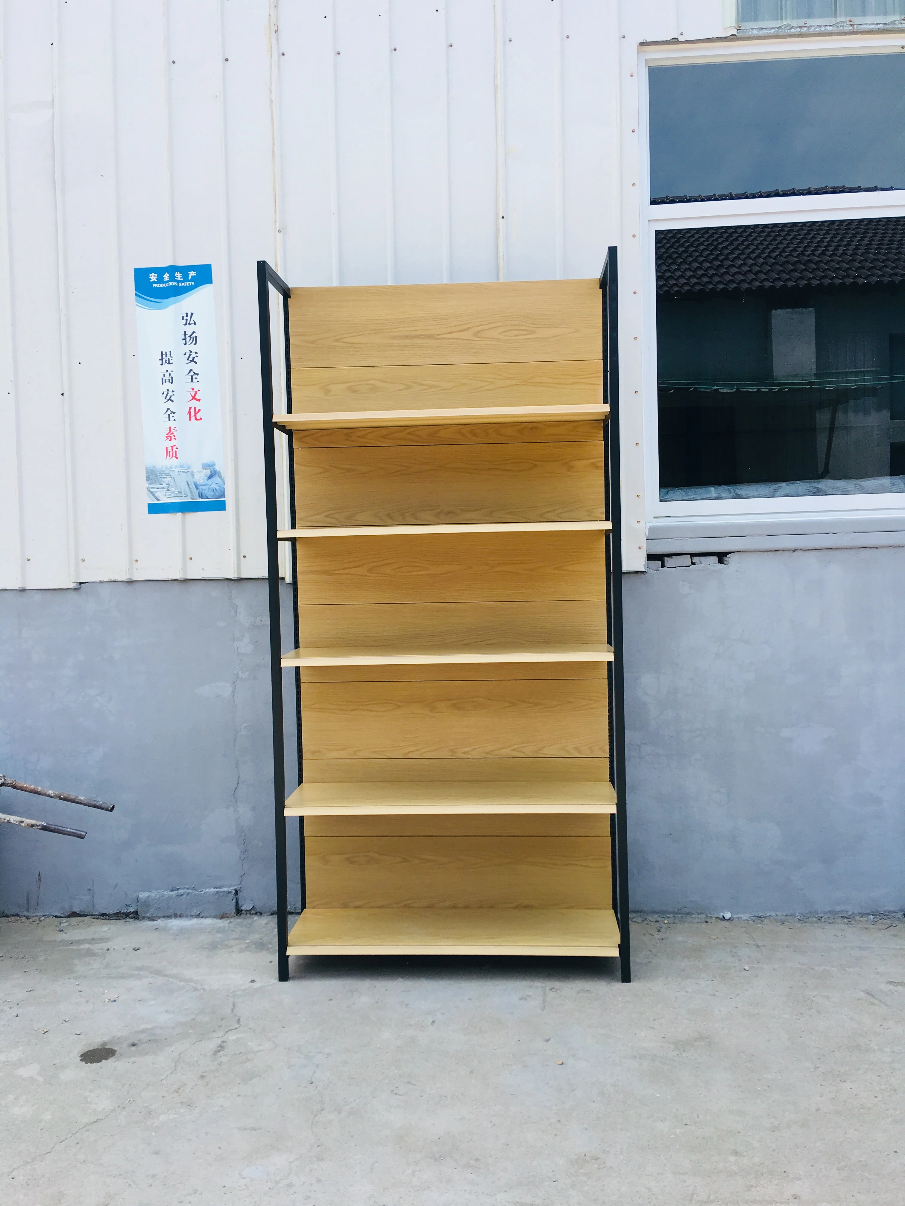 Cold Rolled Steel Q235 Wood Grain Shelves Single Side Supermarket Shelves