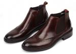 Brogue Style Mens Ankle Boots Slip On Full Grain Leather Size Customized