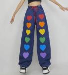 Small Quantity Clothing Factory Women'S Love Print Straight Leg Jeans With Tie