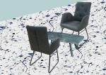Textured PU Dining Chair High Density Sponge Washable Grey Fabric Shell