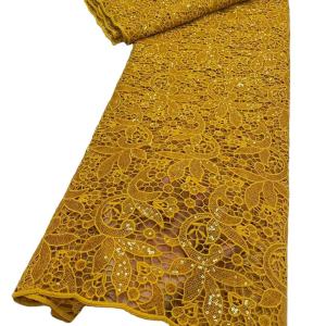 Quality Gold guipure lace water-soluble embroidery fabric with sequins wedding dress Nigerian women clothings Ghana fabric wholesale