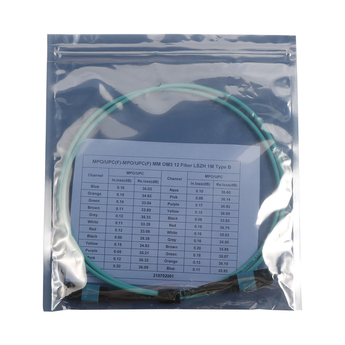 12 Fiber OM3 MPO Trunk Cable Fiber Optic MTP Patch Cord LSZH 1M Type B