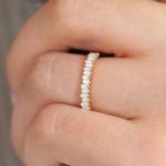 925 Sterling Silver CZ Diamond Baguette Women's Eternity Ring with Yellow Gold