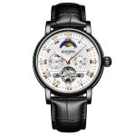 Black Leather Luxury Mechanical Watches White Dial Automatic Movement