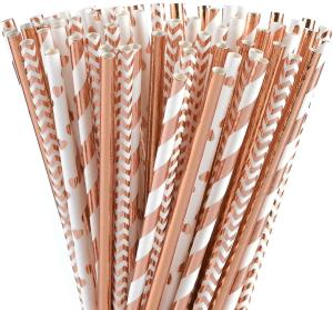 Quality Wave Heart Rose Gold Striped Straws For Birthday wholesale