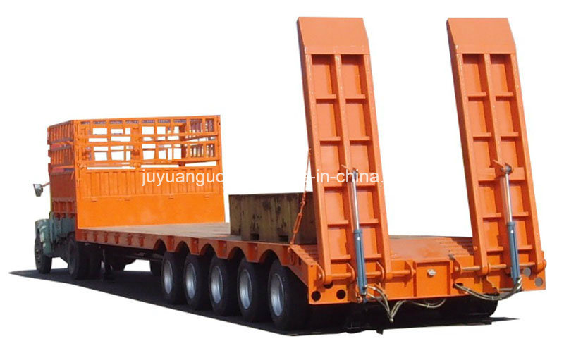 60T Max Payload Steel 2 Axles Lowboy Flatbed Semi Trailer for Long Distance Transport