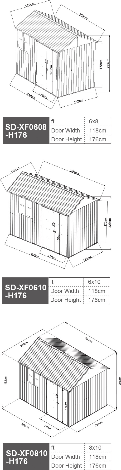 8ft By 6ft / 8ft By 8ft Metal Shed Apex Roof Anthracite Garden Shed